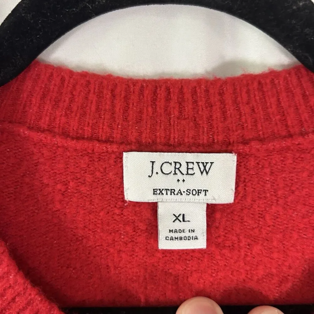 J. Crew Extra Soft Sweater Women's XL Red Knit Crew Neck Stretch Pullover